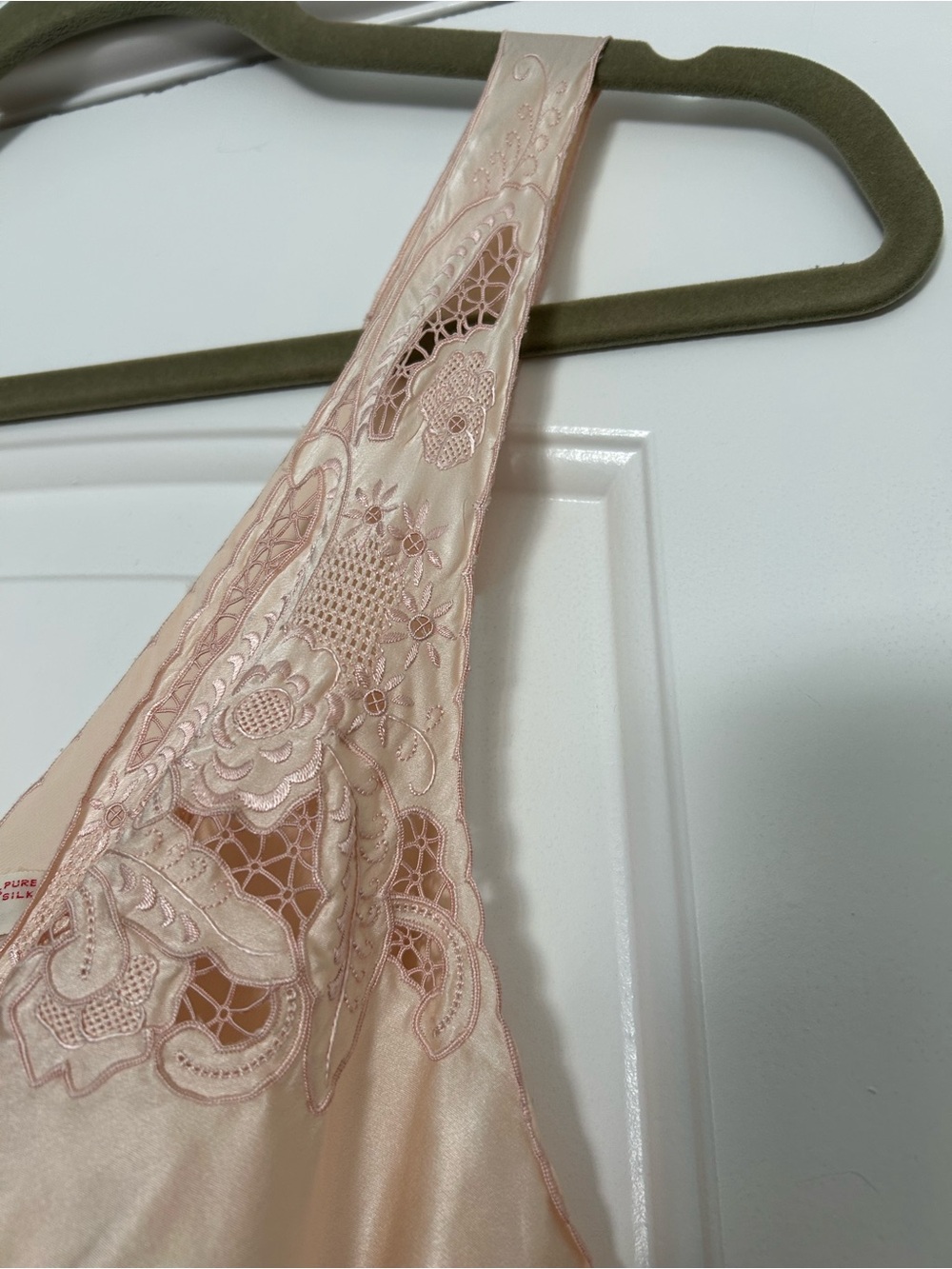 Silk Embroidered Bias Cut Maxi Dress Nightgown Soft Peach - Picture 6 of 11